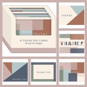 🆕 Geometric Design Thank You Cards with Envelopes - 50 Count - NEW